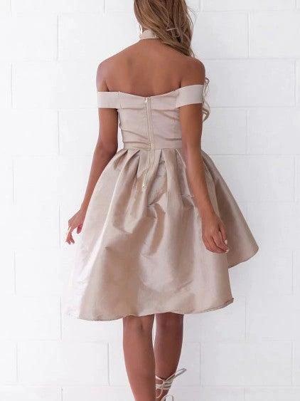 High Low Off-the-Shoulder Pleated Satin Homecoming Dress PG182 - Image 3