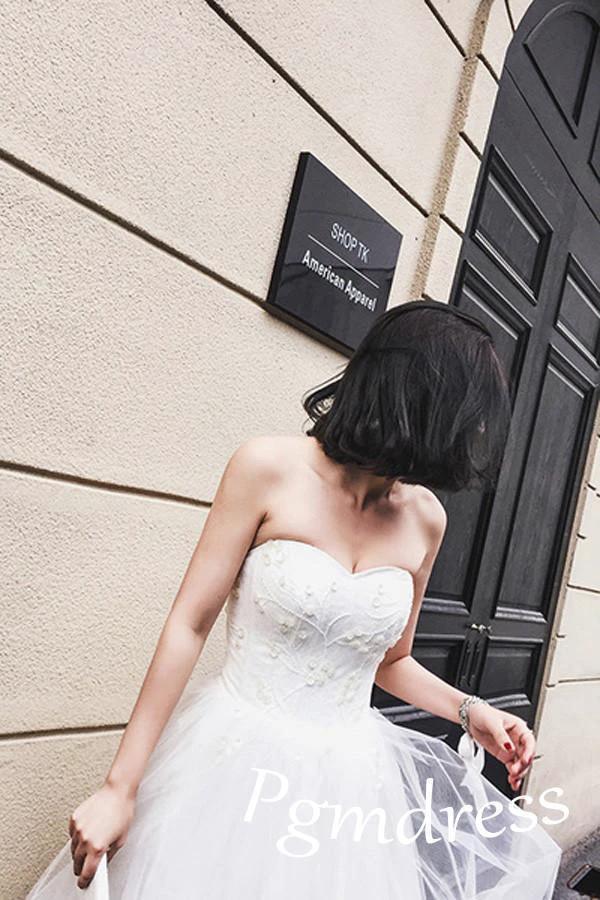 High Low Sweet Heart Tulle Beading Wedding Dresses With Court Train  WD085 - Image 3