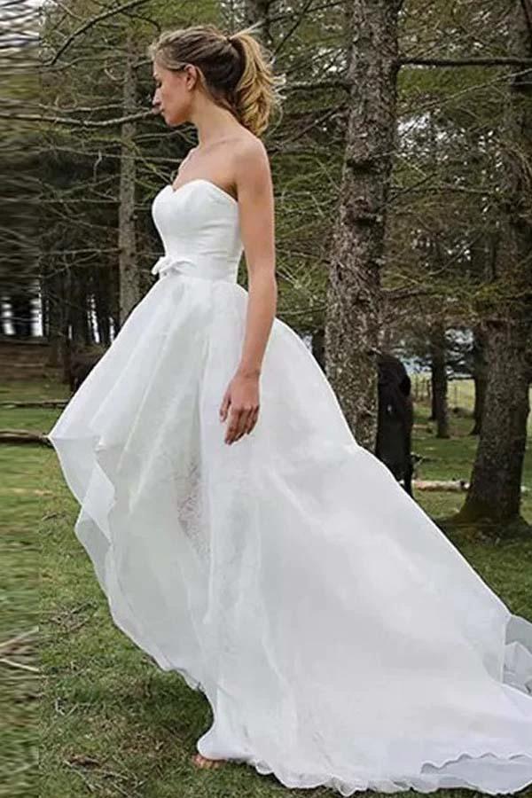 High Low Sweetheart Sleeveless Organza Applique Wedding Dress WD150 - Image 3