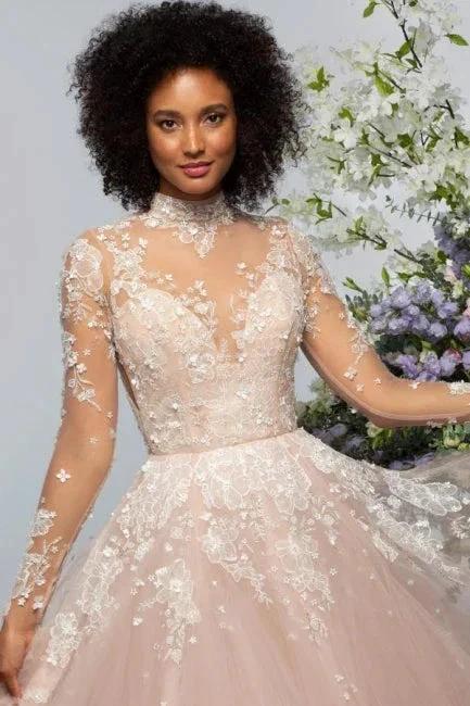 High neck Elegant Lace Long sleeves Wedding Dress - Image 4