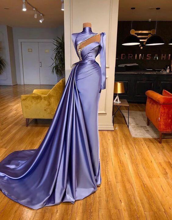 High Neck Long Sleeves Mermaid Long Prom Dress With Beadings and Ruffles - Image 2