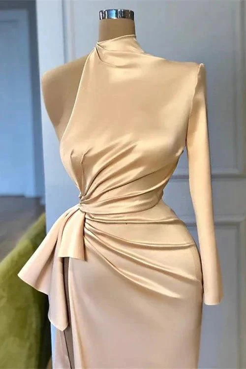 High Neck One Shoulder Long Sleeves Mermaid Prom Dress with Split - Image 2