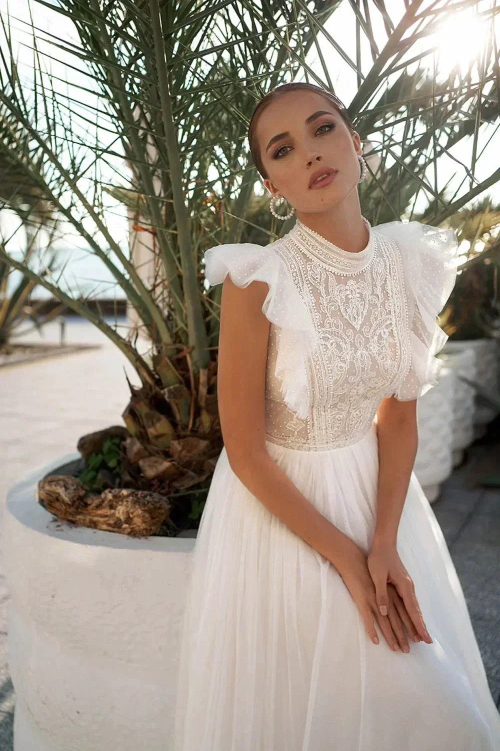 High Neck Sleeveless Wedding Dresses Lace Appliques A Line فساتين السهرة Sweep Train Bohemian New Vestidos De Novia - Image 2