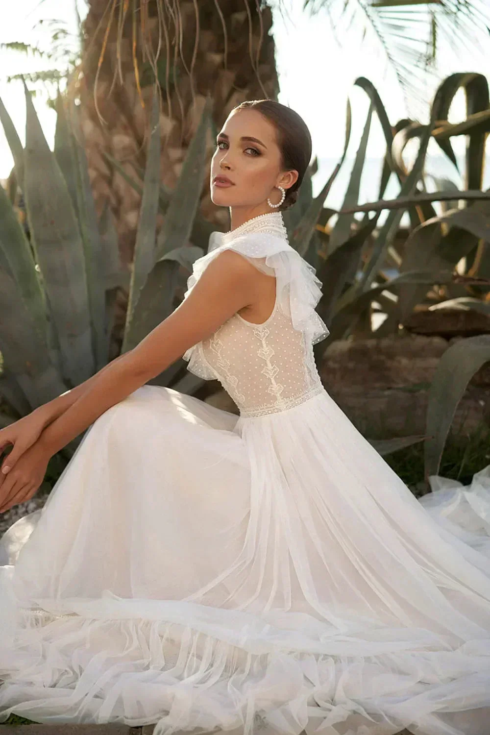 High Neck Sleeveless Wedding Dresses Lace Appliques A Line فساتين السهرة Sweep Train Bohemian New Vestidos De Novia - Image 3