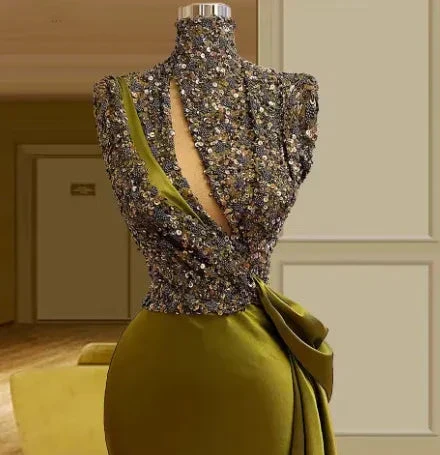 High neck vintage evening dresses long sparkly vintage elegant evening gowns  Y390 - Image 3