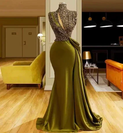 High neck vintage evening dresses long sparkly vintage elegant evening gowns  Y390 - Image 4