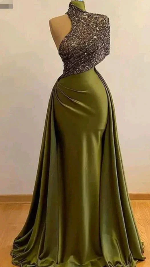 High neck vintage evening dresses long sparkly vintage elegant evening gowns  Y390 - Image 5