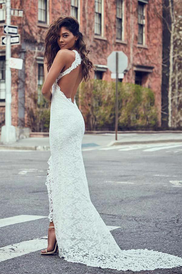 High Neckline Lace Backless Mermaid Wedding Dresses With Court Train WD123 - Image 2