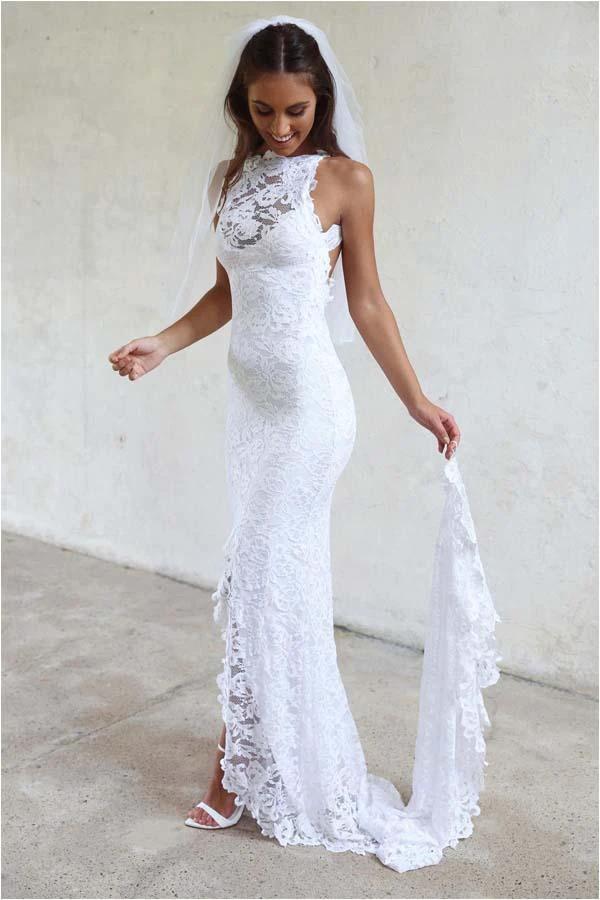 High Neckline Lace Backless Mermaid Wedding Dresses With Court Train WD123 - Image 3