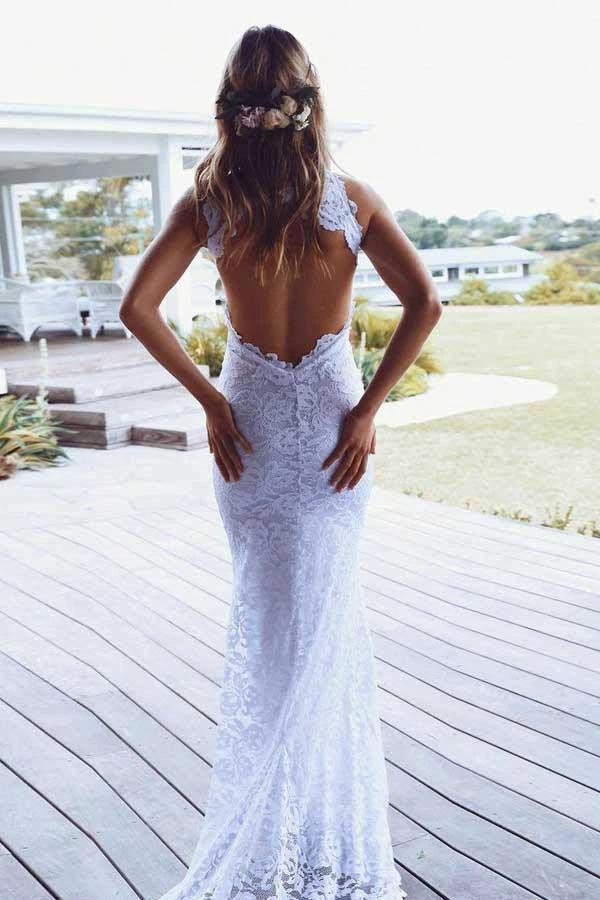 High Neckline Lace Backless Mermaid Wedding Dresses With Court Train WD123 - Image 4