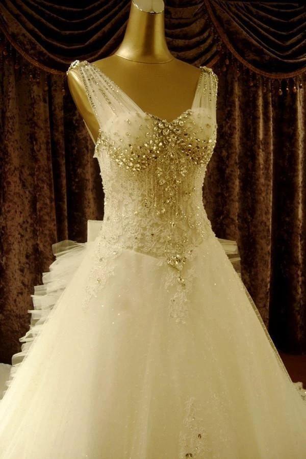 High Quality Floor-length V-neck Beading Chapel Train Wedding Dresses WD068 - Image 3