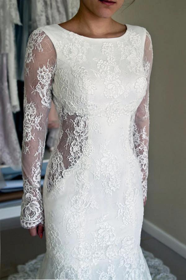 High Quality Scoop Open Back Mermaid Wedding Dress with Long Sleeves WD003 - Image 3
