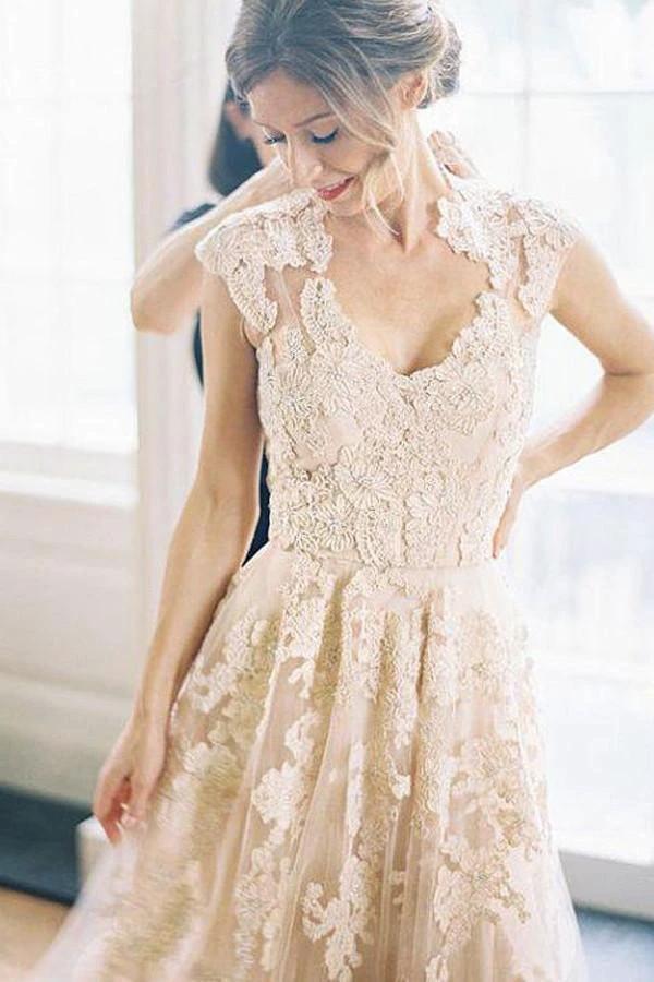 High Quality V-neck Sleeveless Floor-Length Wedding Dress with Lace WD015 - Image 2