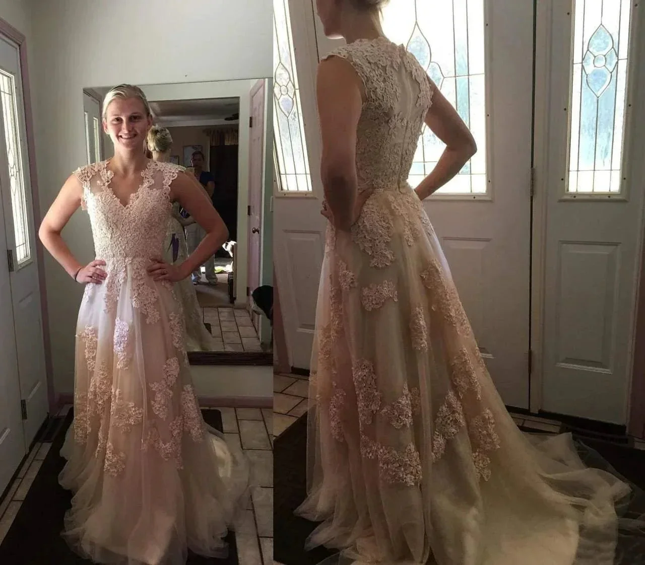 High Quality V-neck Sleeveless Floor-Length Wedding Dress with Lace WD015 - Image 4