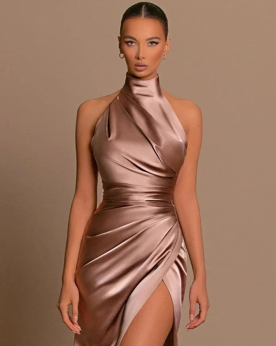 High Slit Halter Sleeveless Mermaid Prom Dress - Image 3