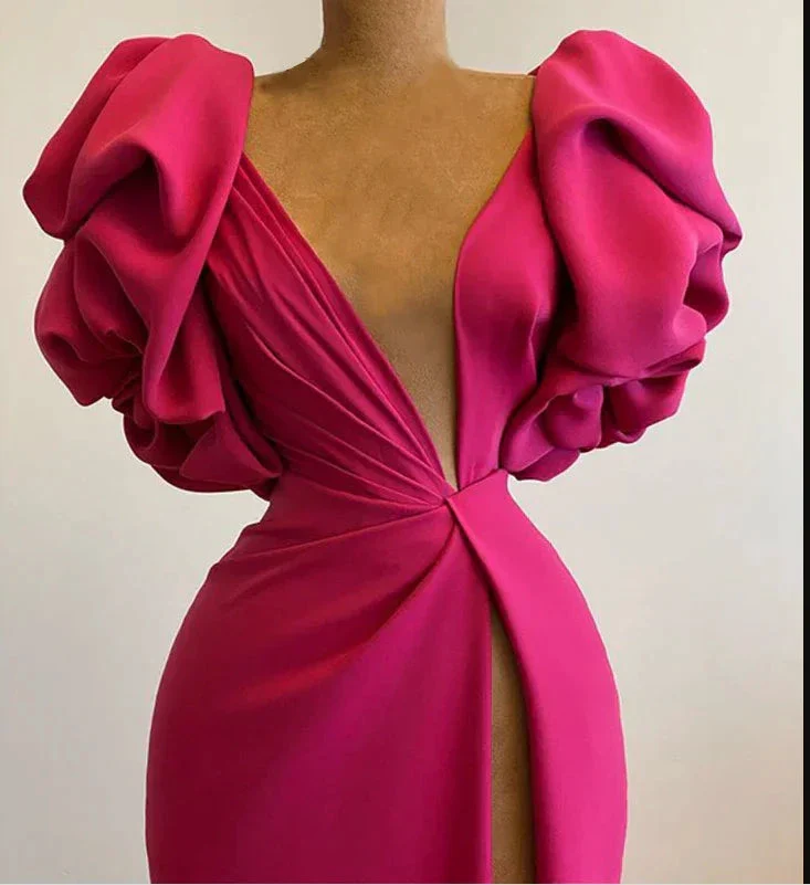 High Split Mermaid Long Evening Dress Hot Pink African Party Dress Y1900 - Image 2