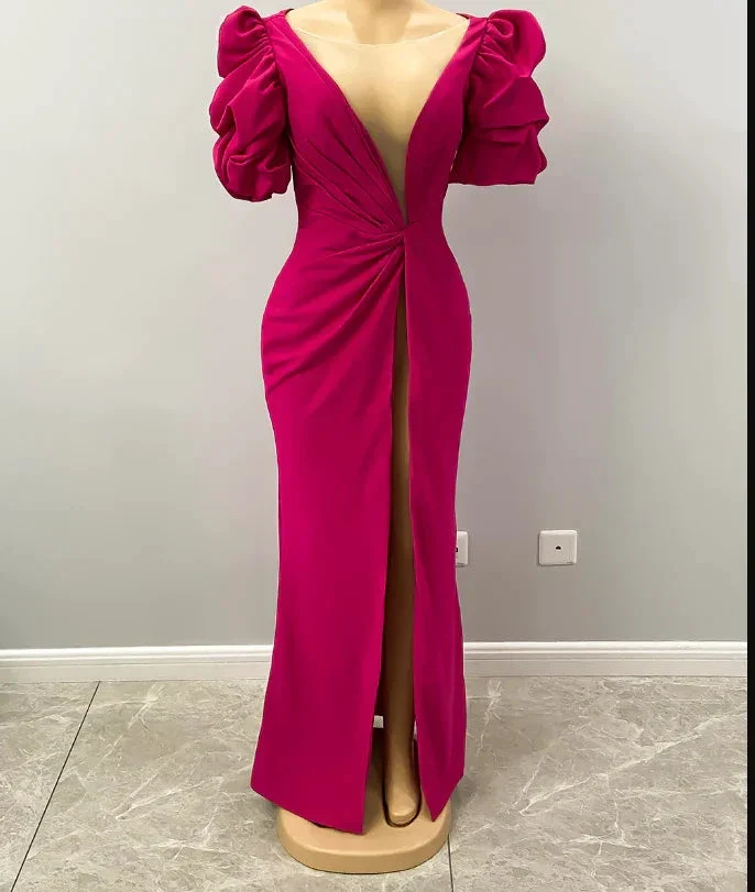 High Split Mermaid Long Evening Dress Hot Pink African Party Dress Y1900 - Image 3