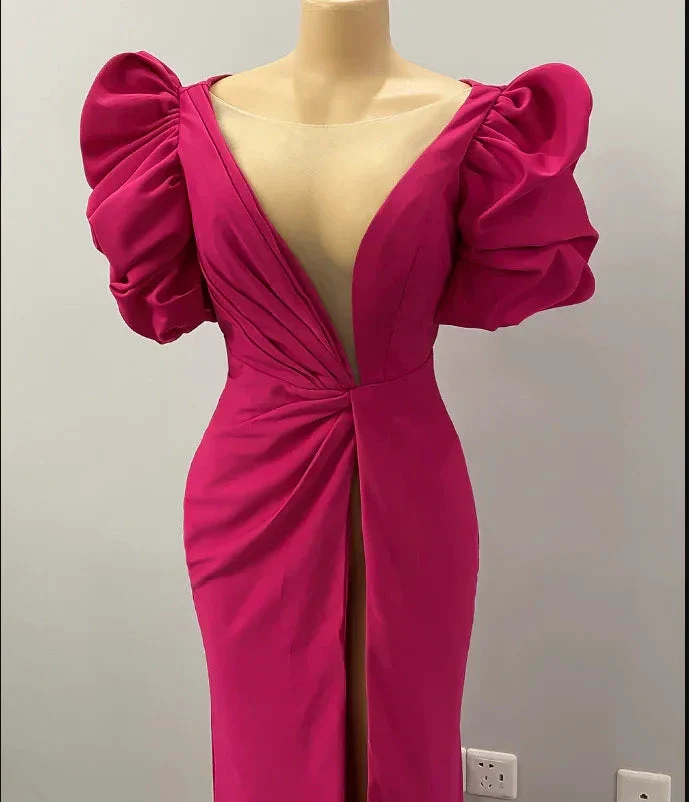 High Split Mermaid Long Evening Dress Hot Pink African Party Dress Y1900 - Image 5