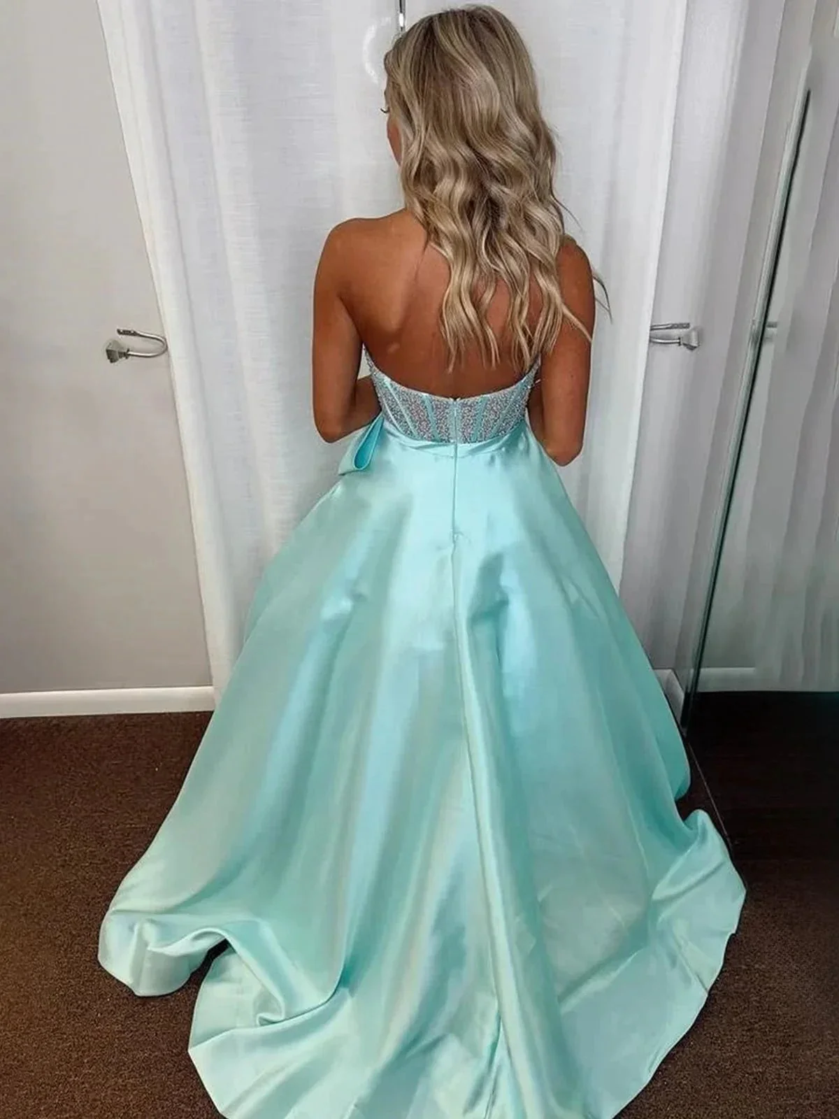 Hindreen | A-Line Sweetheart Lilac Beaded  Long Prom Dresses With Bow - Image 4