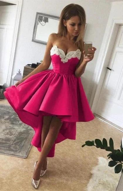 Charming Sweetheart Lace Hi-Lo Homecoming Dress Gold Sleveless Short Party Dress with Appliques - Image 2
