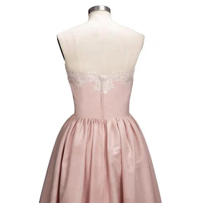 Charming Sweetheart Lace Hi-Lo Homecoming Dress Gold Sleveless Short Party Dress with Appliques - Image 7