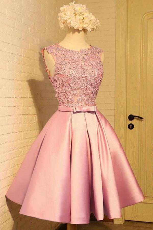Homecoming Dress Appliques Bowknot Satin Short Prom Dress Party Dress PD454 - Image 2