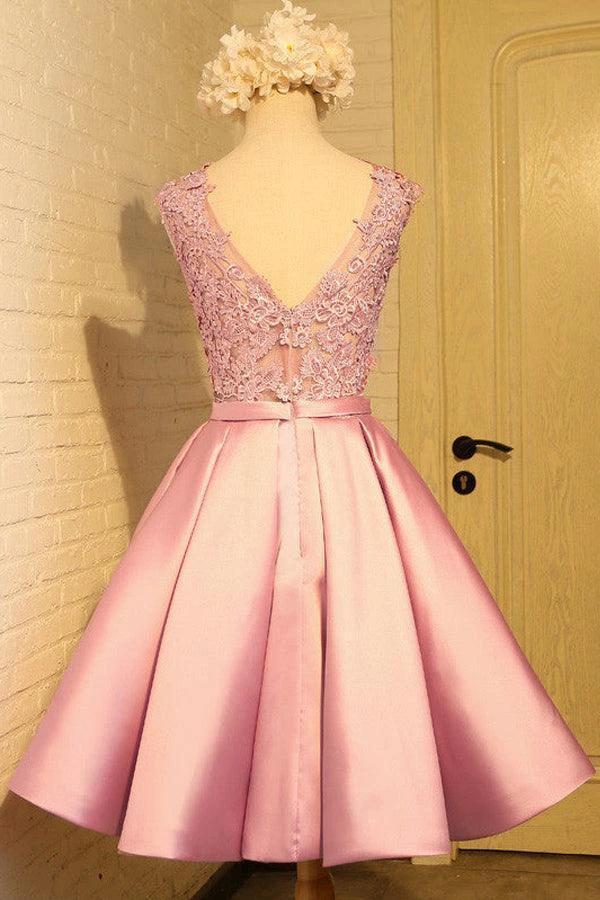 Homecoming Dress Appliques Bowknot Satin Short Prom Dress Party Dress PD454 - Image 3