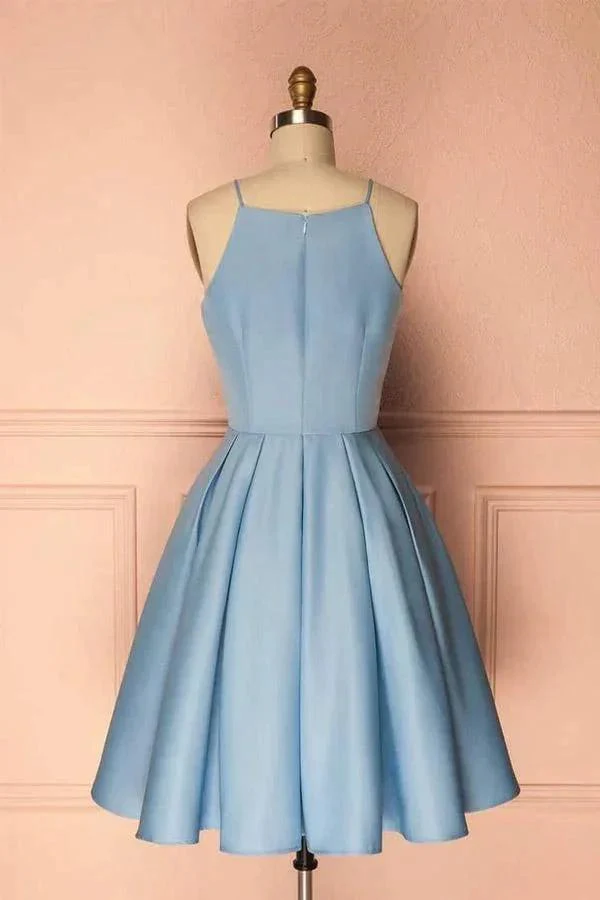 Homecoming Dress Blue Halter Sleeveless Short Prom Dress Party Dress PD369 - Image 3