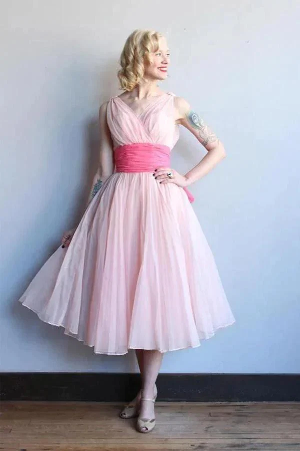 Homecoming Dress Chiffon Vintage Blue Pink Short Prom Dress Party Dress PD353 - Image 2