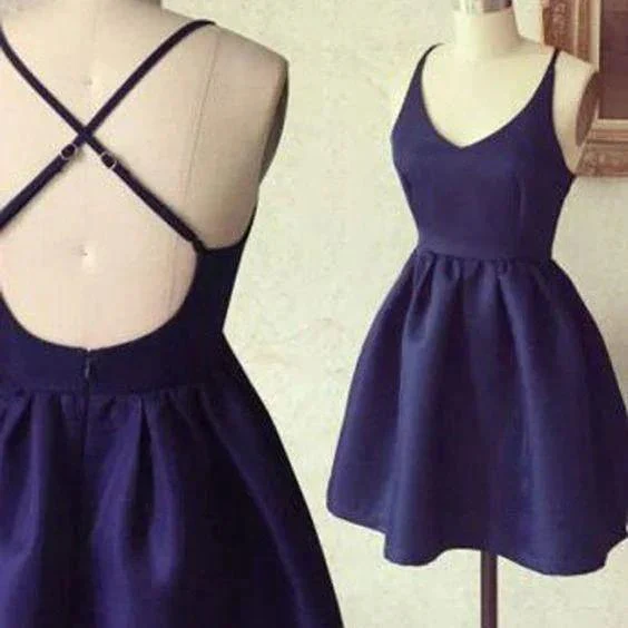 Homecoming Dress Dark Navy Criss-Cross Straps Short Prom Dress PD370 - Image 2