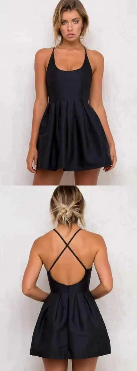 Homecoming Dress Dark Navy Criss-Cross Straps Short Prom Dress PD370 - Image 3