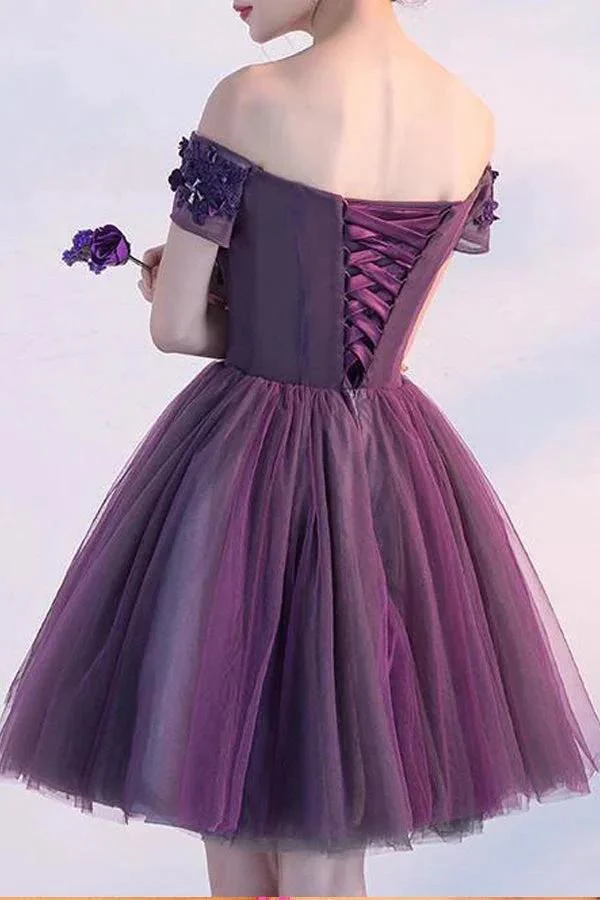 Homecoming Dress Purple Off-the-shoulder Short Prom Dress Party Dress PD354 - Image 2