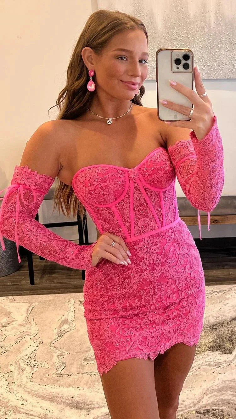 Homecoming Dresses Strapless Lace Mermaid Short Tight Backless Sweetheart Collar Design Y2492 - Image 2