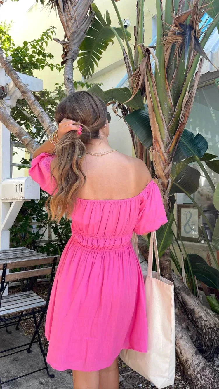 Hot Pink A-line Homecoming Dress with Puff Sleeves Summer Dress Y2758 - Image 4