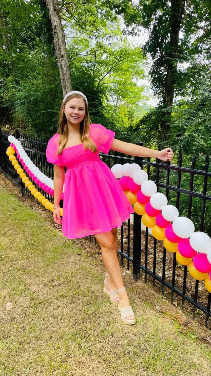 Hot Pink A-line Puffy Dress Short Homecoming Dress Y2098 - Image 2