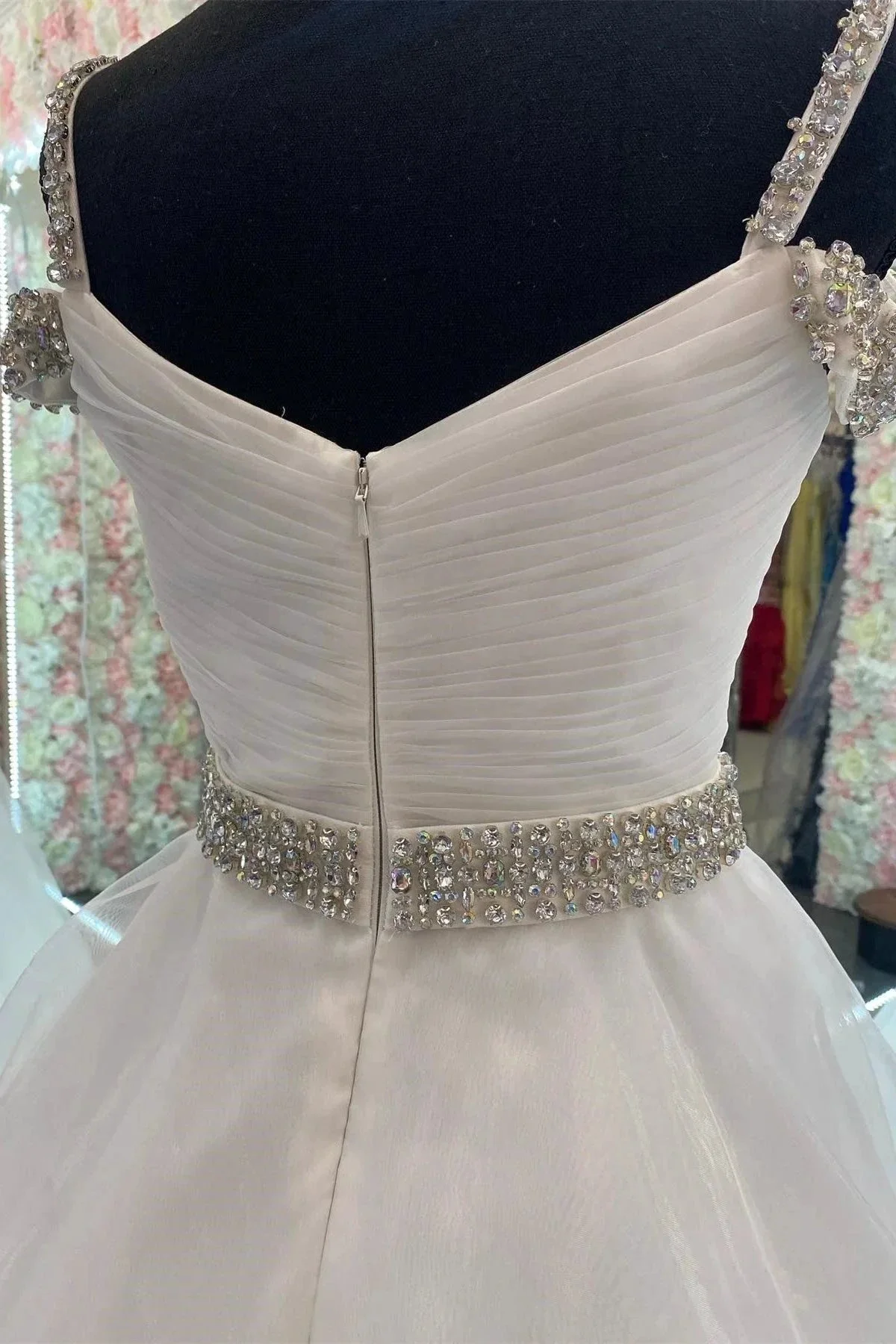 Hot Pink Beaded Cold-Shoulder A-Line Prom Dress - Image 6