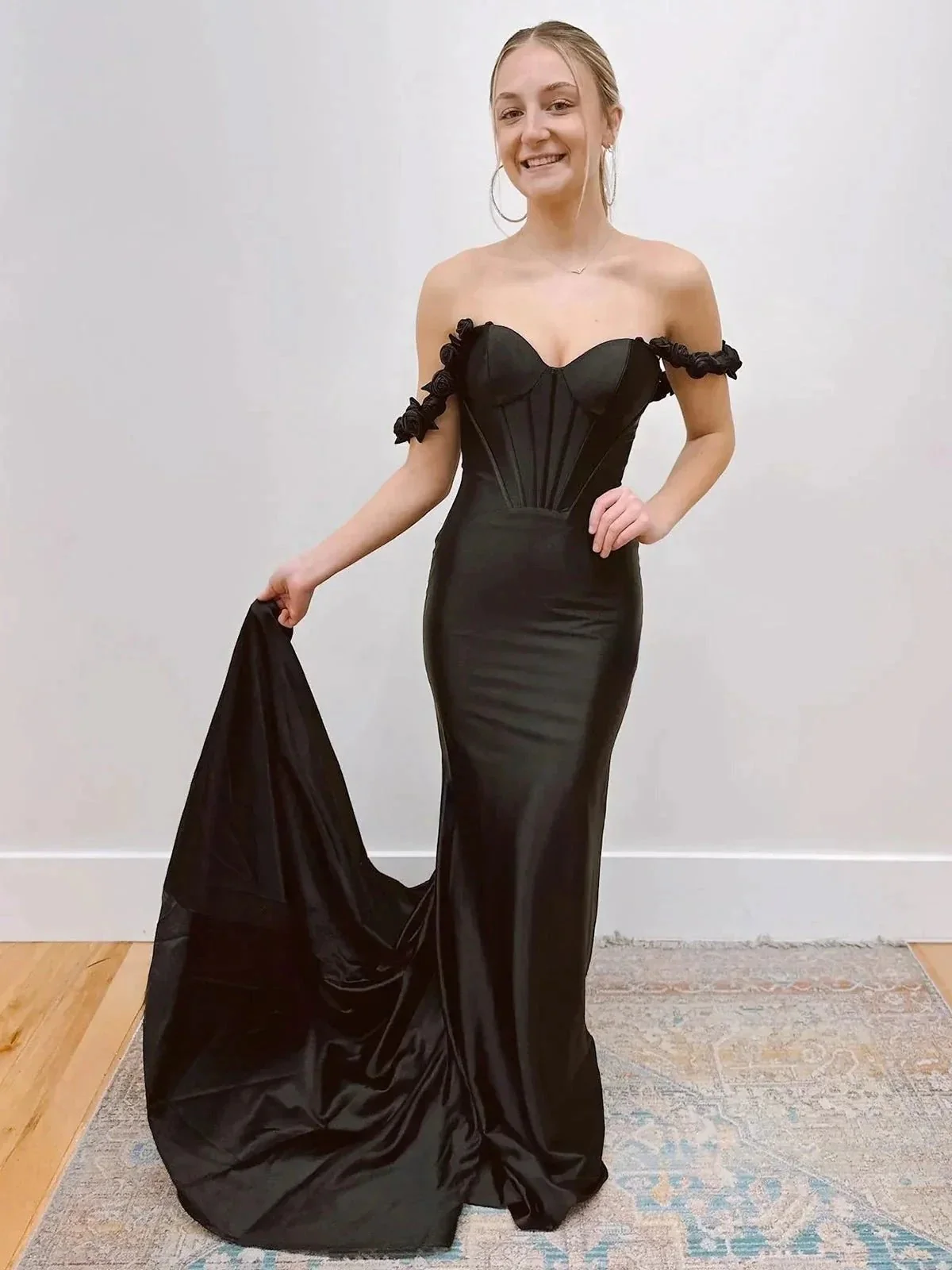 Persephone | Hot Pink Floral Straps Mermaid Satin Long Prom Dress - Image 10