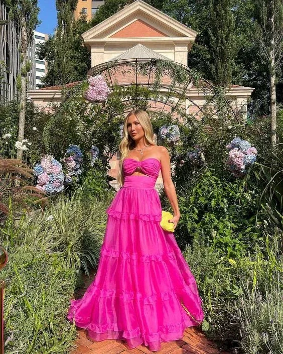 Hot Pink Formal Occasion Dress Sweetheart Long Party Dress Tiered Sleeveless Sexy Evening Dress Y6183 - Image 2