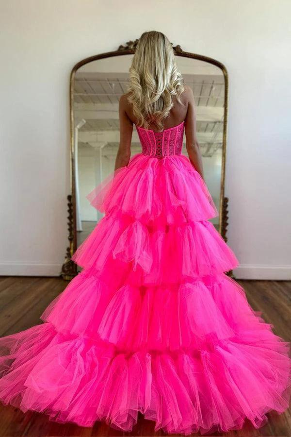 Hot Pink High Low Sweetheart Tiered Prom Dress Evening Dress PSK398 - Image 5