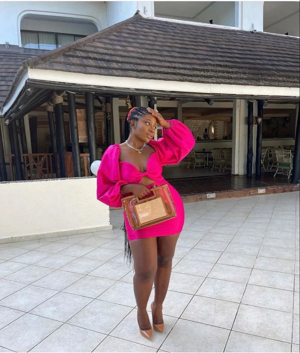 Hot Pink Homecoming Dress With Puff Sleeves Chic Party Dress Y2213 - Image 2