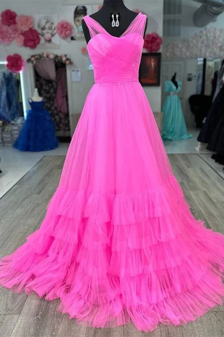 Mariam |A line Illusion V Neck Layers Tulle Prom Dress - Image 2