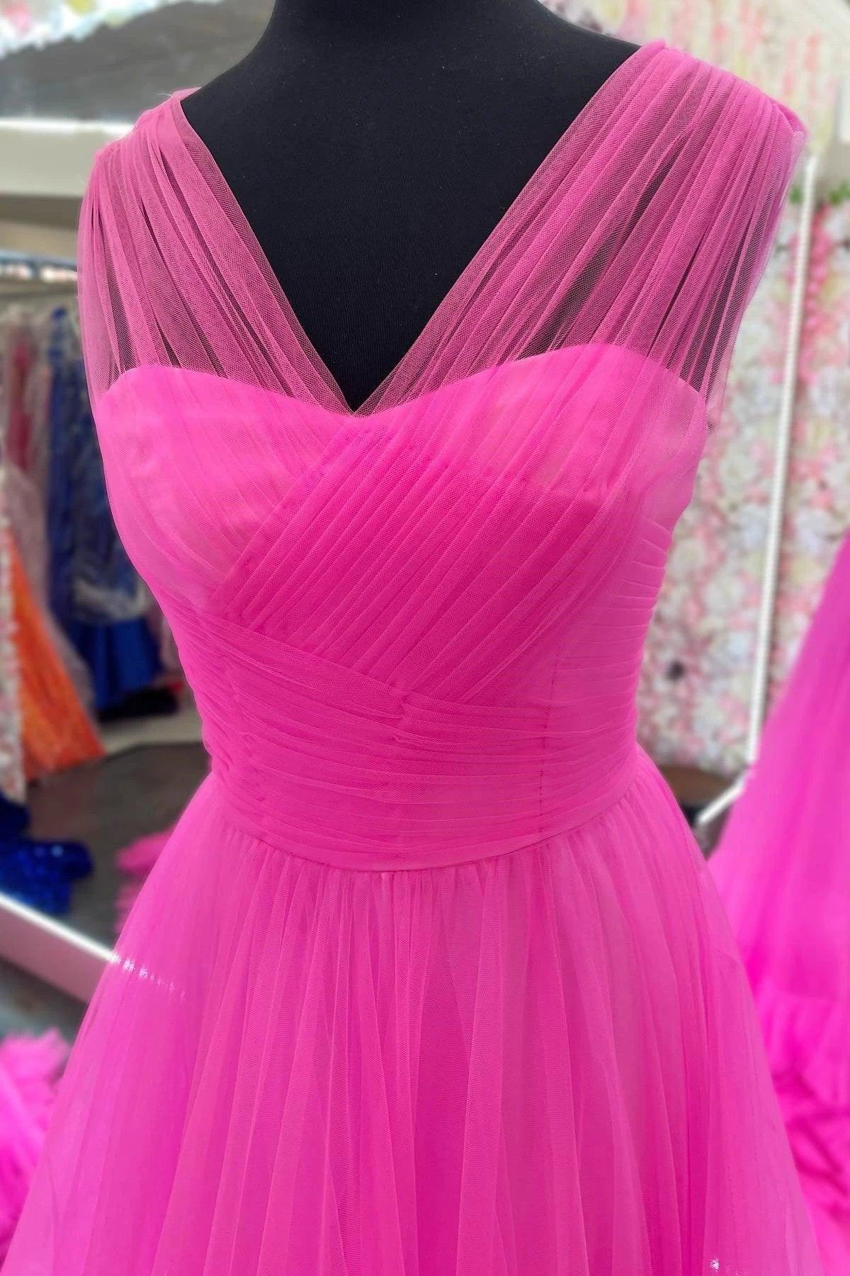 Mariam |A line Illusion V Neck Layers Tulle Prom Dress - Image 3