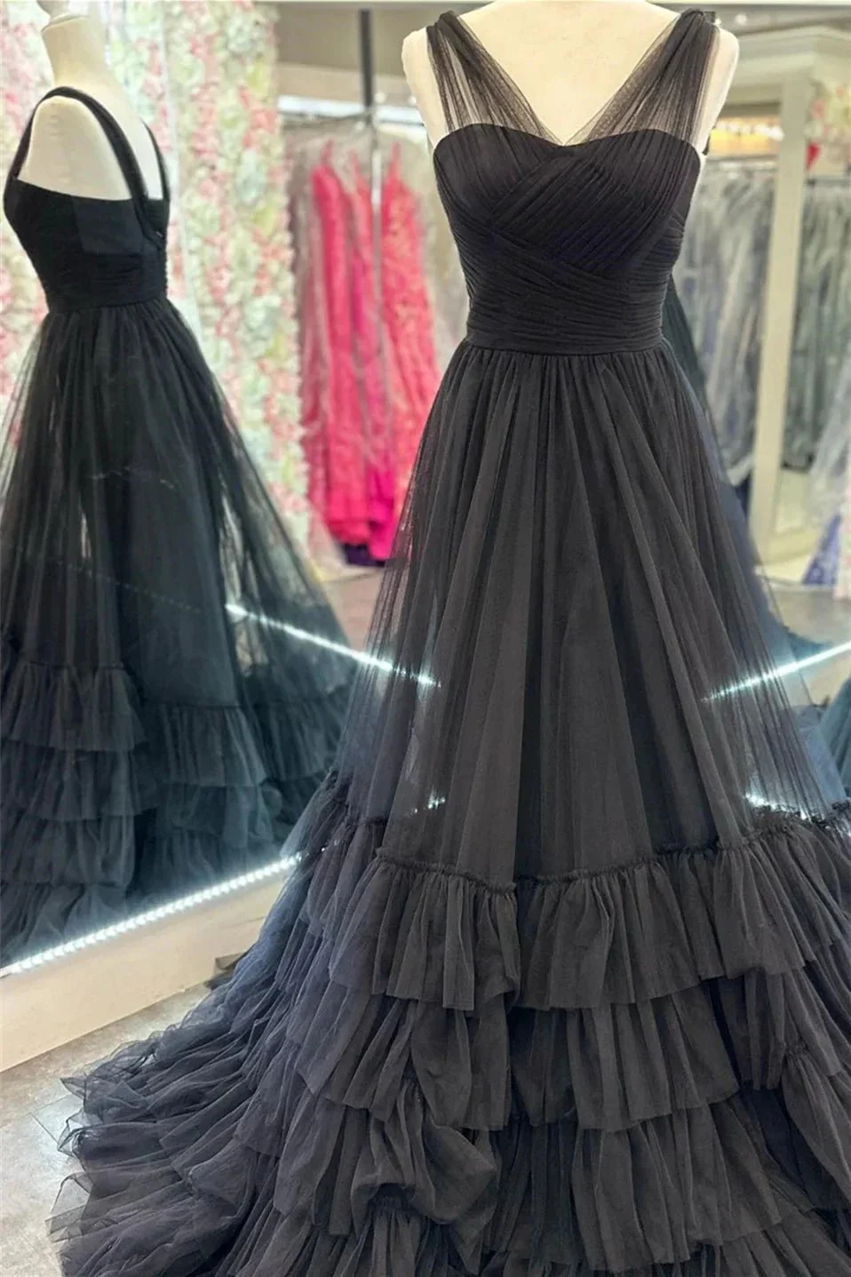 Mariam |A line Illusion V Neck Layers Tulle Prom Dress - Image 4