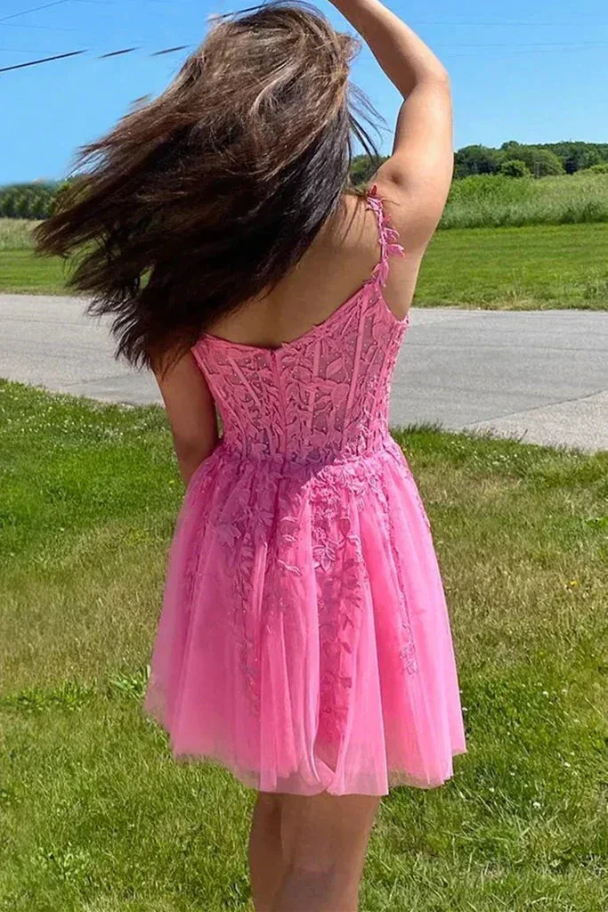 Hot Pink Lace Homecoming Dress Hot Pink Formal Graduation Dress Y2891 - Image 2