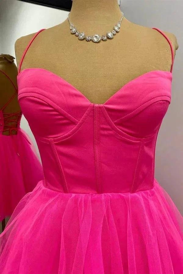 A-line Hot Pink Homecoming Dress Short Party Dress PD533 - Image 2