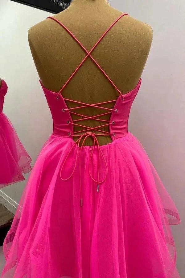 A-line Hot Pink Homecoming Dress Short Party Dress PD533 - Image 3
