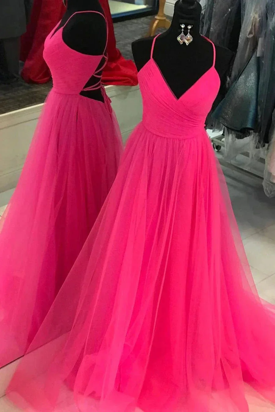 Hot Pink Long Prom Dress With Lace Up Back SYP98 - Image 2