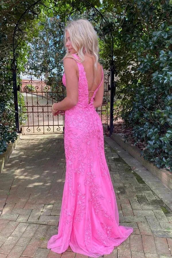 Hot Pink Mermaid Deep V-Neck Prom Dress With Appliques PSK457 - Image 3