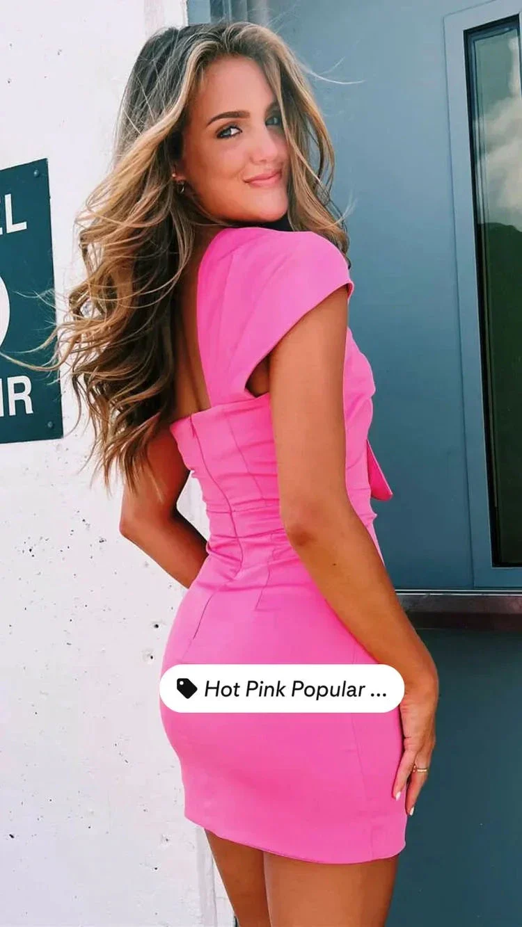 Hot Pink One Shoulder Homecoming Dress Bridesmaid Dresses Y2678 - Image 2