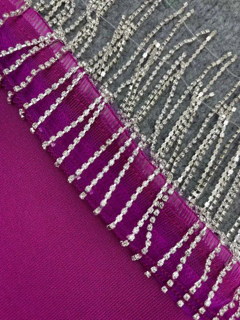 Women's Sexy Shiny Slit Fringe Bandage Dress Elegant Long Evening Dress Y407 - Image 7